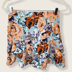 Anthropologie Porridge‎ Floral Mini Skirt Ruffle Size Small Flirty Orange Boho S